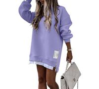 Abito da donna oversize in felpa, casual, girocollo, a maniche lunghe, con cerniera, spacchi laterali, comodo, vestibilità ampia, mini abito alla moda, abbigliamento quotidiano