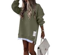 Abito da donna oversize in felpa, casual, girocollo, a maniche lunghe, con cerniera, spacchi laterali, comodo, vestibilità ampia, mini abito alla moda, abbigliamento quotidiano, B-Army Green, S