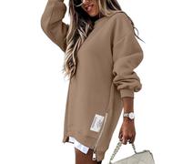 Abito da donna oversize in felpa - Casual girocollo a maniche lunghe pullover con cerniera, spacchi laterali, comodo, vestibilità ampia, mini abito alla moda, lounge wear, abbigliamento quotidiano