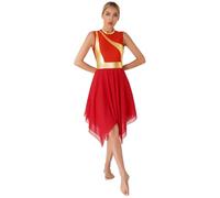 Abito da donna per danza classica, costume da culto con cerniera invisibile sul retro, orlo irregolare, liturgico, lode, tunica, Rosso A, XL