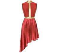 Abito da donna per danza classica, costume da culto con cerniera invisibile sul retro, orlo irregolare, liturgico, lode, tunica, Rosso B, XL