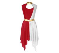Abito da donna per danza classica, costume da culto con cerniera invisibile sul retro, orlo irregolare, liturgico, lode, tunica, Borgogna Bianco D, XXL