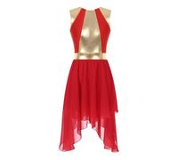 Abito da donna per danza classica, costume da culto con cerniera invisibile sul retro, orlo irregolare, liturgico, lode, tunica, Rosso C, M