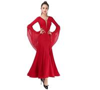 Abito da Donna per Esibizione da Ballo Abito da Ballo da Sala for Donna, Abito da Ballo Standard Nazionale, Valzer, Grande Swing, Manica fluttuante, Costume da Spettacolo Moderno(Red,M)