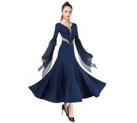 Abito da Donna per Esibizione da Ballo Abito da Ballo da Sala for Donna, Abito da Ballo Standard Nazionale, Valzer, Grande Swing, Manica fluttuante, Costume da Spettacolo Moderno(Blue,XXXL)
