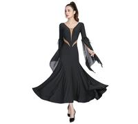 Abito da Donna per Esibizione da Ballo Abito da Ballo da Sala for Donna, Abito da Ballo Standard Nazionale, Valzer, Grande Swing, Manica fluttuante, Costume da Spettacolo Moderno(Black,XL)