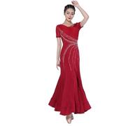 Abito da Donna per Esibizione da Ballo Abito da Competizione for Ballo da Sala Moderno da Donna, Gonna con Grande Swing, Abiti da Valzer, Costumi for Danza Standard Nazionale(Wine1,XXL)