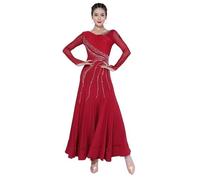 Abito da Donna per Esibizione da Ballo Abito da Competizione for Ballo da Sala Moderno da Donna, Gonna con Grande Swing, Abiti da Valzer, Costumi for Danza Standard Nazionale(Wine,XXXL)