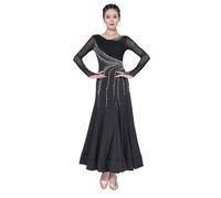 Abito da Donna per Esibizione da Ballo Abito da Competizione for Ballo da Sala Moderno da Donna, Gonna con Grande Swing, Abiti da Valzer, Costumi for Danza Standard Nazionale(Black,XXXL)