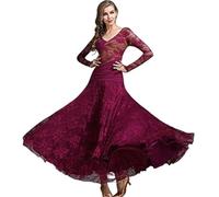 Abito da Donna per Esibizione da Ballo Costumi Moderni in Pizzo da Donna, Standard Nazionale, Abiti da Ballo for Valzer, Swing Grande, da Competizione(Purple,L)
