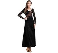 Abito da Donna per Esibizione da Ballo Costumi Moderni in Pizzo da Donna, Standard Nazionale, Abiti da Ballo for Valzer, Swing Grande, da Competizione(Black,XXL)