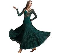 Abito da Donna per Esibizione da Ballo Costumi Moderni in Pizzo da Donna, Standard Nazionale, Abiti da Ballo for Valzer, Swing Grande, da Competizione(Green,XL)