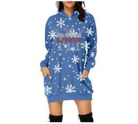Abito da donna per feste di Natale, stampa natalizia, felpa lunga da donna, casual e confortevole, top elegante e accogliente per la stagione invernale, Blu, XL