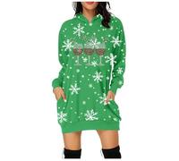 Abito da donna per feste di Natale, stampa natalizia, felpa lunga da donna, casual e confortevole, top elegante e accogliente per la stagione invernale, Verde chiaro, M