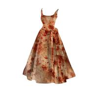 Abito da donna per Halloween, con spalline e orrore, con stampa sanguinosa, senza maniche, lungo, per cocktail, fantasma, per il tempo libero, sexy, per l'autunno, linea A, Colore: rosa., M