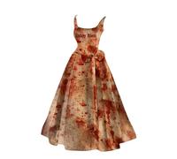 Abito da donna per Halloween, con spalline e orrore, con stampa sanguinosa, senza maniche, lungo, per cocktail, fantasma, per il tempo libero, sexy, per l'autunno, linea A, viola chiaro, XXL