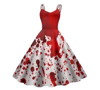 Abito da donna per Halloween con stampa a schizzi di sangue, senza maniche anni '50, stile horror, spaventoso costume per feste a tema e carnevale, Stil_f03 rosso, L