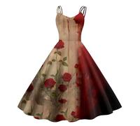 Abito da donna per Halloween con stampa a schizzi di sangue, senza maniche anni '50, stile horror, spaventoso costume per feste a tema e carnevale, Stil_f01 vinaccia, XL