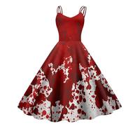 Abito da donna per Halloween con stampa a schizzi di sangue, senza maniche anni '50, stile horror, spaventoso costume per feste a tema e carnevale, Stil_f02 vinaccia, S