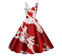 Abito da donna per Halloween con stampa a schizzi di sangue, senza maniche anni '50, stile horror, spaventoso costume per feste a tema e carnevale, Stil_f07 Grigio, M