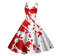 Abito da donna per Halloween con stampa a schizzi di sangue, senza maniche anni '50, stile horror, spaventoso costume per feste a tema e carnevale, Stil_f08 grigio, XXL