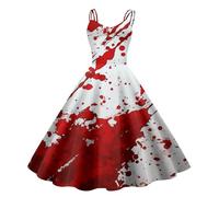 Abito da donna per Halloween con stampa a schizzi di sangue, senza maniche anni '50, stile horror, spaventoso costume per feste a tema e carnevale, Stil_f04 rosso, L