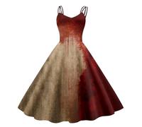 Abito da donna per Halloween con stampa a schizzi di sangue, senza maniche anni '50, stile horror, spaventoso costume per feste a tema e carnevale, Stil_f12 kaki, M