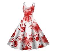 Abito da donna per Halloween con stampa a schizzi di sangue, senza maniche anni '50, stile horror, spaventoso costume per feste a tema e carnevale, Stil_f10 argento, S