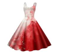 Abito da donna per Halloween con stampa a schizzi di sangue, senza maniche anni '50, stile horror, spaventoso costume per feste a tema e carnevale, Stil_f06 Beige, L