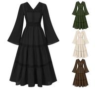 Abito da Donna per Halloween Costume Maniche Lungo Vestito Scollo a V Vestiti Gotico Medievale Abito Vintage Abbigliamento Vittoriano Vestiti da Sera Abiti Vintage Vestito per Il Rinascimento