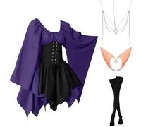 Abito Da Donna Per Halloween Elegante Vittoriano Costumi Di Halloween Vintage Medievale Vestito Da Steampunk Curvy Cosplay con Orecchie da Elfo, Accessori per Capelli, Calze Sopra il Ginocchio