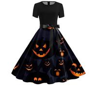Abito da donna per Halloween, stile gotico, strega, vampiro, a maniche lunghe, per cocktail, feste, stile retrò Hepburn, linea ad A, per carnevale, feste, maniche corte, girocollo, galassia