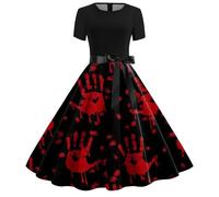 Abito da donna per Halloween, stile gotico, strega, vampiro, a maniche lunghe, per cocktail, feste, stile retrò Hepburn, linea ad A, per carnevale, feste, maniche corte, girocollo, galassia