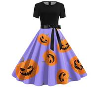 Abito da donna per Halloween, stile gotico, strega, vampiro, a maniche lunghe, per cocktail, feste, stile retrò Hepburn, linea ad A, per carnevale, feste, maniche corte, girocollo, galassia