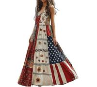 Abito da donna per il Giorno dell'Indipendenza Patch Art Line Abiti Bandiera Americana Abiti Casual Autunno, Rosso anguria, M
