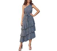 Abito da donna per il tempo libero, abito da tasca, stile boho, abito da spiaggia con schiena scoperta, stile vintage, maxi abito estivo, sexy, con stampa, Blu marino, m