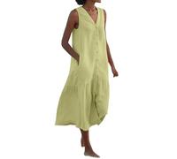 Abito da donna per il tempo libero, elegante, maxi abito da indossare tutti i giorni, alla moda, senza maniche, con vestibilità larga, per primavera, estate e autunno, giallo., XXL