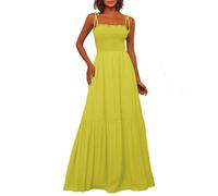 Abito da donna per il tempo libero, stile retrò, a vita alta, con spalline ad A, maxi abito per abiti eleganti e occasioni eleganti, giallo., L
