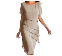 Abito da donna per la madre della sposa, abito midi in chiffon a strati con maniche corte, abiti eleganti per donne anziane, ideale per matrimoni o eventi formali, cachi, S