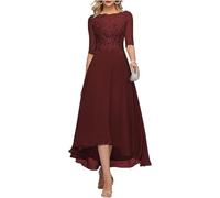 Abito da donna per la madre della sposa con maniche in pizzo applique chiffon abito formale, Borgogna, 50