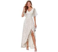 Abito da donna per madre della sposa, abito da sera lungo formale con scollo a V, scollo a V, maniche corte, abito da sera lungo e formale, avorio, 50