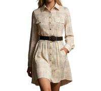 Abito da donna per primavera, autunno, plaid, mini abito con tasche, per il tempo libero, a maniche lunghe, a quadri, alla moda, vintage, per feste, business, camicette, beige., L