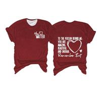 Abito da donna per San Valentino con scritta "You are Enough Dear Person Behind Me", maglietta a girocollo a maniche corte, maglietta casual, Rosso, L