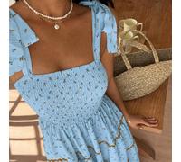 Abito da donna primavera estate casual fresco boho vacanza elegante outfit versatile moda quotidiana street beach brunch picnic stampa floreale azzurro chiaro L,M,S,XL,XSFiorelliniTessuto intrecciato