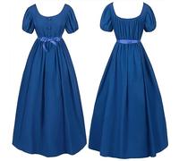 Abito da donna Regency abito da ballo Jane Austen stile abbigliamento con cintura in vita impero increspata maniche a sbuffo periodo storico costume chemise boho set Halloween cosplay costumi, Blu, L