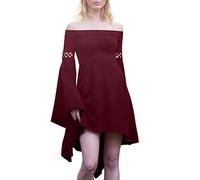 Abito da donna rinascimentale con spalle scoperte lunghe maniche a sbuffo abito in cotone swing, scollo quadrato, senza spalline, stile vintage, fata, celtico, vichingo, gotico, vestito fantasy,