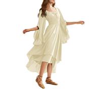 Abito da donna rinascimentale, in tinta unita, medievale, girocollo, costume tradizionale bavarese, abito alto a basso swing, alla moda, elegante, beige., XXL