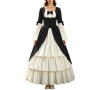 Abito da donna rinascimentale, stile medievale, vintage, con cerniera, Nero , S