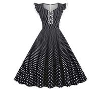 Abito da donna Rockabilly anni '50, a pois, vintage, svasato, a maniche corte, scollo a V, abito da sera festivo, lunghezza al ginocchio, abito da ballo, abito midi, Z1 nero., M