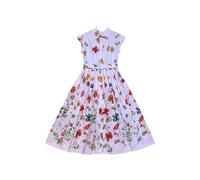 Abito da donna rosa a pieghe floreale - Colletto con risvolto in cotone Midi Primavera/Estate Brunch Garden Party, 123 Immagine, S
